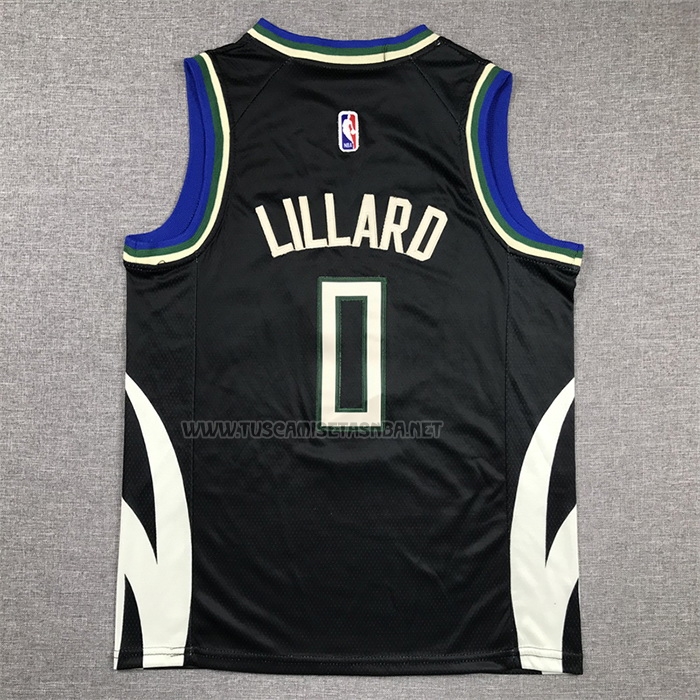 Camiseta Damian Lillard NO 0 Nino Milwaukee Bucks Statement 2022-23 Negro